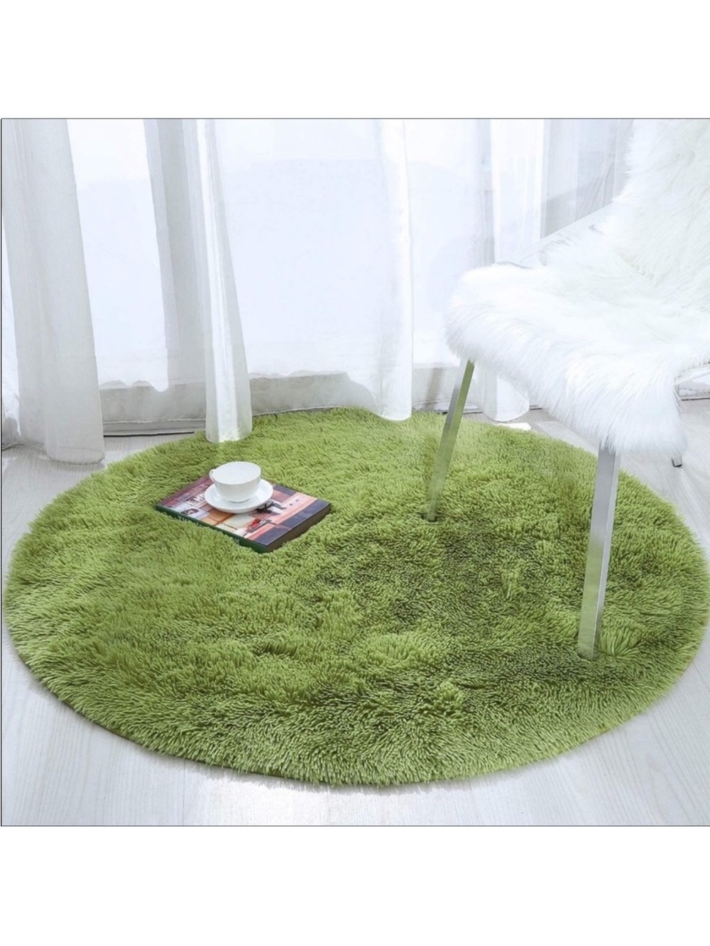 New Rugs 4 x 4 Feet Shaggy Circle (Green)